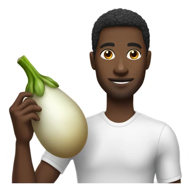 Black guy holding white egg plant sticker