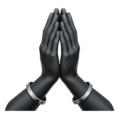 Minimal emoji, abstract praying hands simplified into solid black metal forms, subtle sacred reference, fashion avant-garde minimalism, no details, no glow, no neon, flat emoji style, centered, transparent background sticker