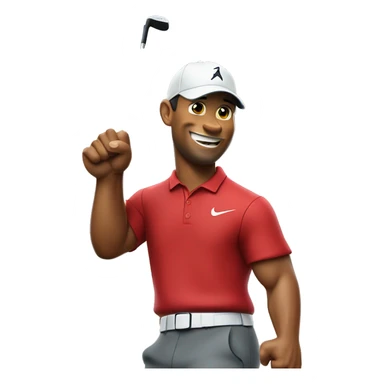 Tiger woods fist pumping while wearing red shirt holding putter in left hand sticker