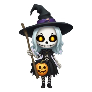 Cute skeleton women  witch  sticker