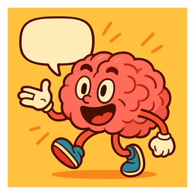 a talking brain, cartoon style, arms and legs, dynamic posture sticker