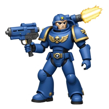 warhammer40k space marine holding a weapon. Weapon is firing. sticker