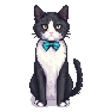 pixel art black and white tuxedo cat standing sticker