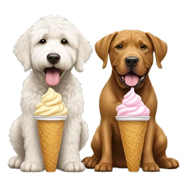 Golden doodle and pit bull eating ice cream sticker
