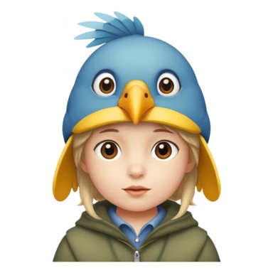 child with a bird hat sticker