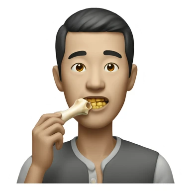A Chinese man eats a bone sticker