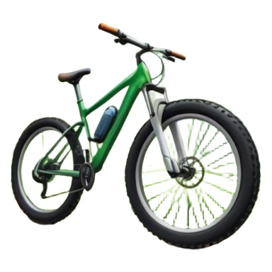 An icon showing a mountain bike with thick tires on a forest trail, surrounded by trees and natural terrain. The background features a lush green forest with sunlight filtering through the branches, and a winding path ahead. Transparent background highlights the  adventure of mountain biking. sticker