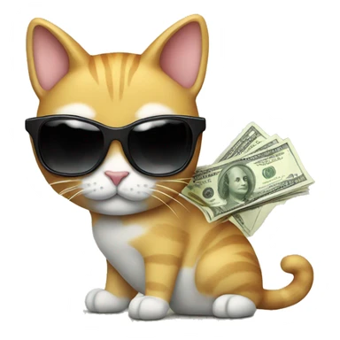 Cat holding money with sunglasses  sticker