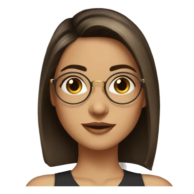 Girl short medium crownish hair, round glasses, brown eyes, nice nose, roun face, round gold earrings  sticker
