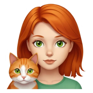 Chica peliroja ojos café con gata naranja ojos verdes sticker