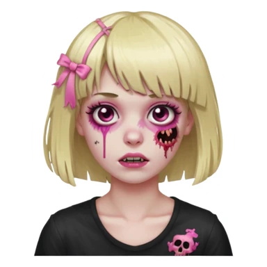 Zombie girl with blonde hair, bangs, and a pink strand on the left side of the hair, which is also half of the bangs fringe  sticker