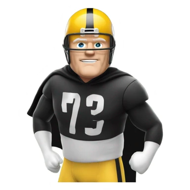 Terry Bradshaw Pittsburgh Steelers player in helmet and uniform with black cape. sticker
