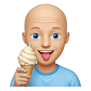 Smiling Bald man with blue eyes shoving ice cream in his mouth sticker