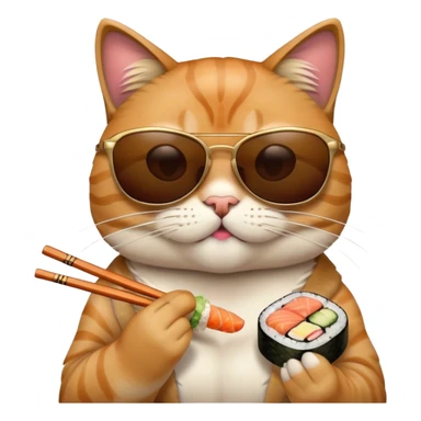 cool cat wearing sunglasses and eating sushi sticker