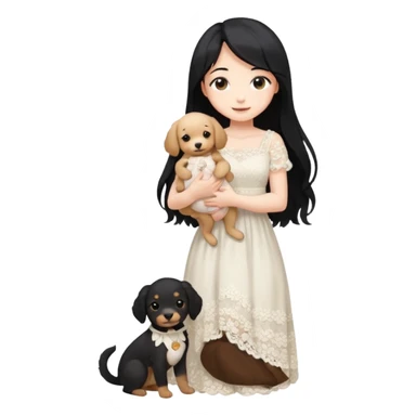 Pastel anime lady long hair with long lace dress full body holding puppy sticker