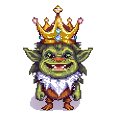 happy goblin king, beardless, wearing a crown, happy expression sticker