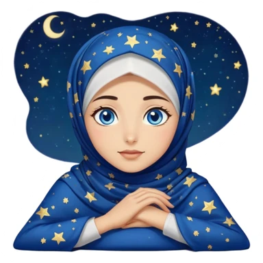Turkish beautiful finish Konya girl blue eyes with starry night hijab dress and watching the sky on the ground  sticker