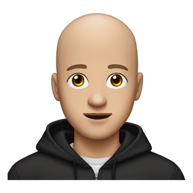 a bald guy of 20 years old with a blush on his cheeks, brown eyes and a small diamond earring in his left ear looks at us indifferently, dressed in a black oversized hoodie and holding a microphone in his hands sticker