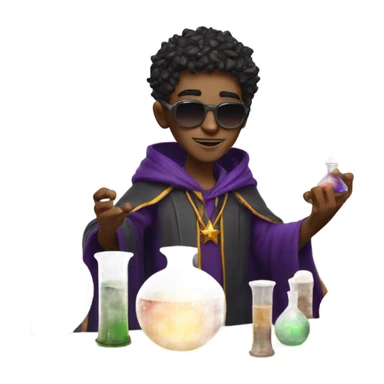 Young male wizard mixing potions and wearing sunglasses sticker