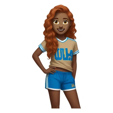 redhead college student wearing a ucla shirt, brown shorts, and adidas sambas sticker