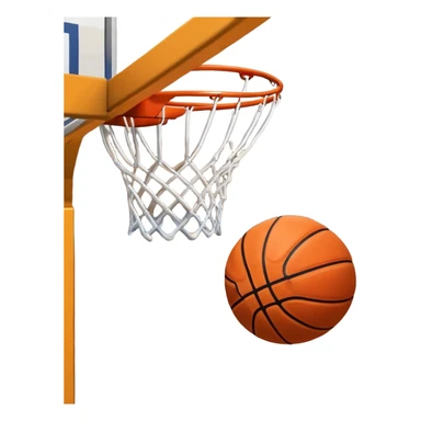 A close-up shot of a basketball entering the hoop, with the ball swishing through and inside  the basket. The background features a blurred basketball court, emphasizing the perfect shot and the excitement of the game. sticker