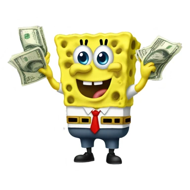 Spongebob counting money with his hand sticker