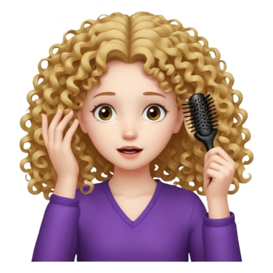 I want a girl with curly hair slowly brushing her hair and then it magically turns into straight hair then she gasps and moves her hair towards her ears gently. sticker