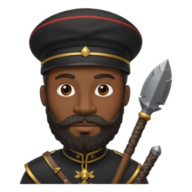 black ancient soldier with raw stick weapon, beard and bold sticker