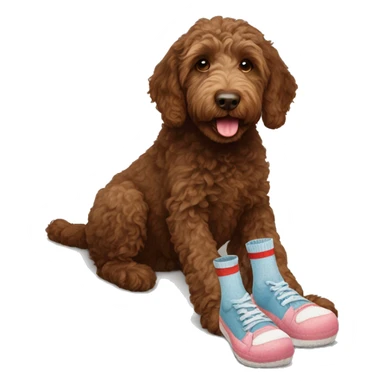 Brown labradoodle eating socks sticker