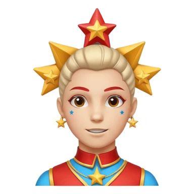 circus acrobat portrait, head and shoulders only, sporty costume collar, energetic expression, star accessories, 3D cartoon, mobile game icon style, clean background, no text, no watermark
 sticker