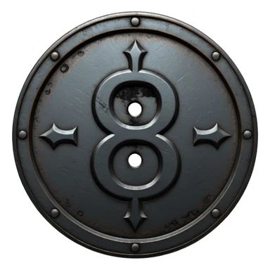 Minimal emoji, gothic metal coin made of black steel, engraved number 8 at the center, ancient industrial aesthetic, worn metal texture, no glow, no neon, flat emoji design, centered, transparent background sticker