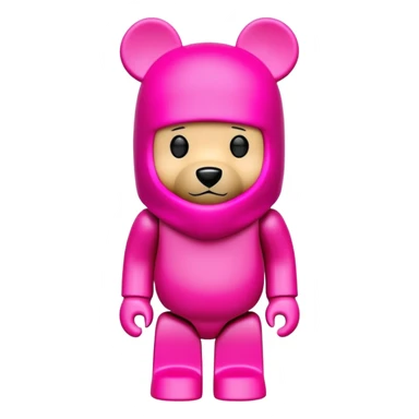bearbrick toy figure wearing a bright pink balaclava, blocky bear collectible toy sticker