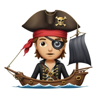 pirate with eye sailing a ship in strom sea background sticker