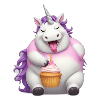 Morbidly obese massive fat unicorn eating a cupcake sticker