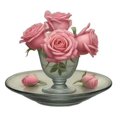 Drawing of roses on an antique glass and saucer sticker