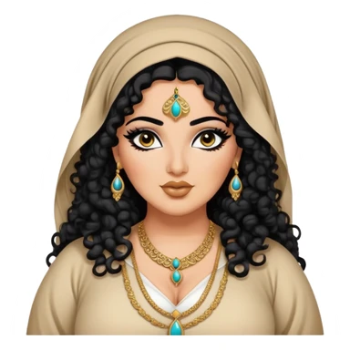 big plus size, arab, long black curly hair, arab clothes, baddie,pretty, makeup, lipgloss, black eyeliner, sticker