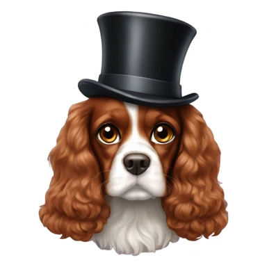 Ruby Cavalier spaniel wearing a top hat sticker