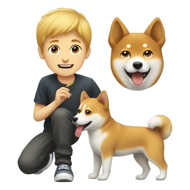 boy with shiba inu dog sticker