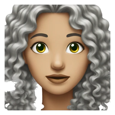 woman green eyes very long grey curly hair  sticker