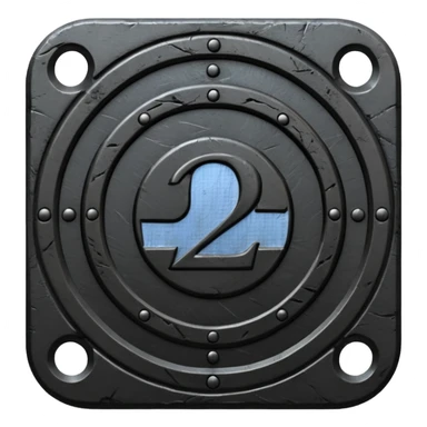 Minimal emoji, gothic metal coin made of black steel, engraved number 2 at the center, ancient industrial aesthetic, worn metal texture, no glow, no neon, flat emoji design, centered, transparent background sticker