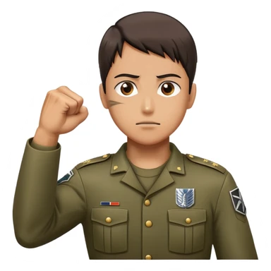 soldier doing the Attack on Titan salute with fist on chest, military salute with right fist over heart sticker