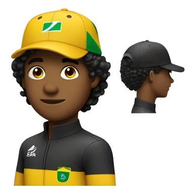 young guy with small wavy hair brazilian race suit with side profile and hat without smile sticker