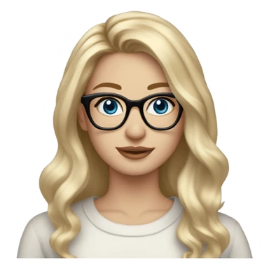 Blonde balayage long hair white women sweater blue eyes and small glasses holding mac book sticker