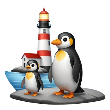 penguin looking at lighthouse sticker