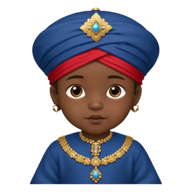 baby boy dressed in a dark blue ghalibiya with delicate decorations with a Red Moracain hat  sticker