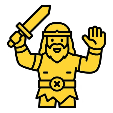 A barbarian waving a sword in greeting, yellow color sticker