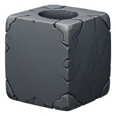 Create a dark gray stone cube, worn and weathered, with rounded and smoothed edges, realistic texture, and subtle imperfections sticker