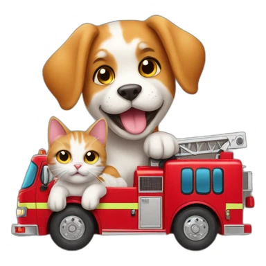 Cat and dog on firetruck sticker