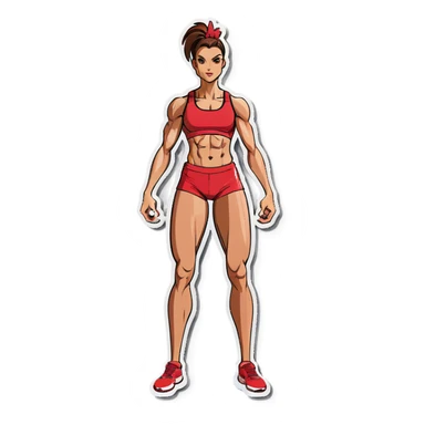 Woman with muscles but skinny chicken legs sticker