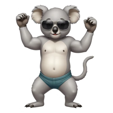 anthropomorphised koala, full body, casual clothing, dark sunglasses, flexing muscles, different pose sticker